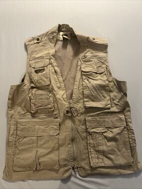 Humvee Vest Mens XL Khaki Safari Fishing Multi Pocket Mesh Lined Outdoor